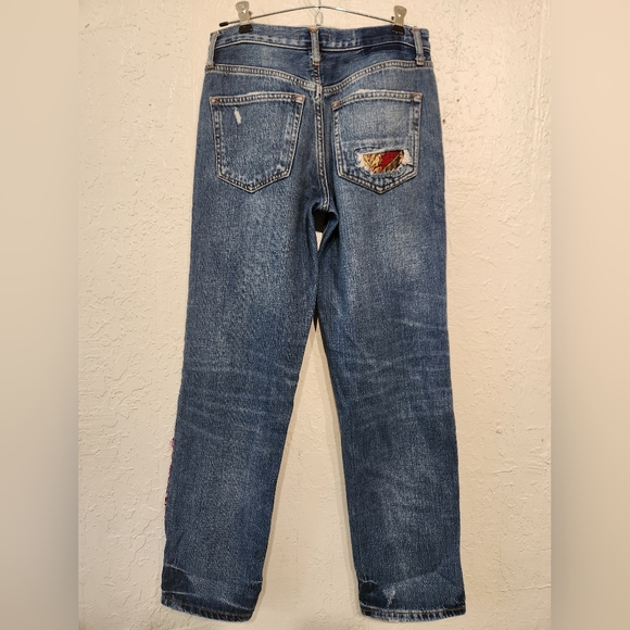 Free People Embellished Patchwork Luxe Boyfriend Jeans Size 25 - Picture 6 of 14